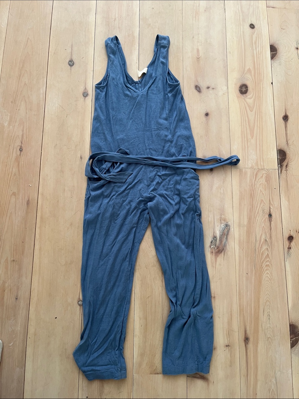 Eve Gravel Dusty Blue Sleeveless Jumpsuit with Tie